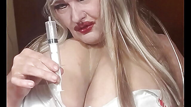 Nurse bigtits bbw, solo costumed, amateur nurse costume, big tits blonde softcore, nurse costume
