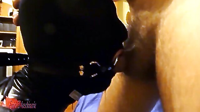 Cock slut bondage, gagged whore, bdsm fetish mask, gag ring deep throat, blowjob cuffs