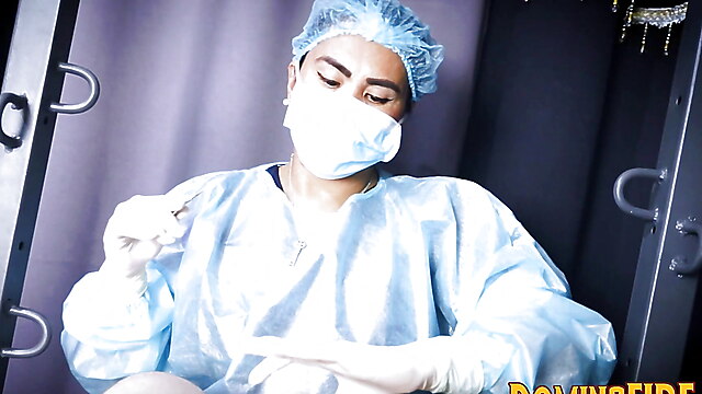 Nurse insertion penis, asian nurse fingering her, femdom latex glove nurse, penis exam gloves, latex mistress and maid