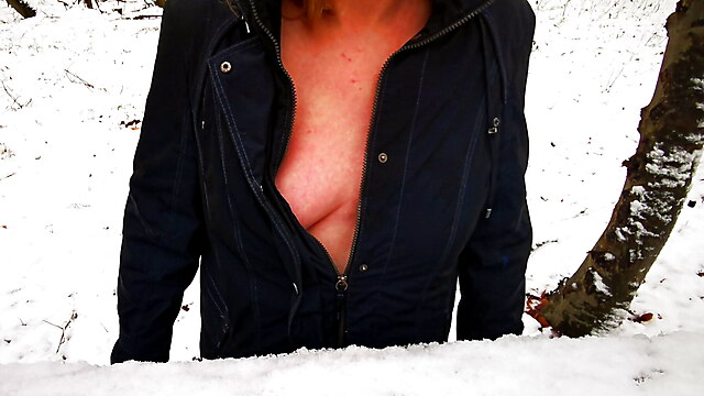 Public snowballing, snow humiliation, tit whipping slapping, public nude humiliation, outdoor torture bdsm