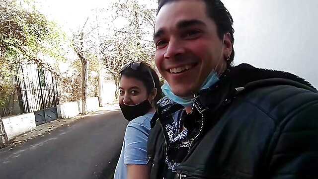 Facial kissing pov, caught cum flash on, cum on girl street, flash cum caught, spanish street